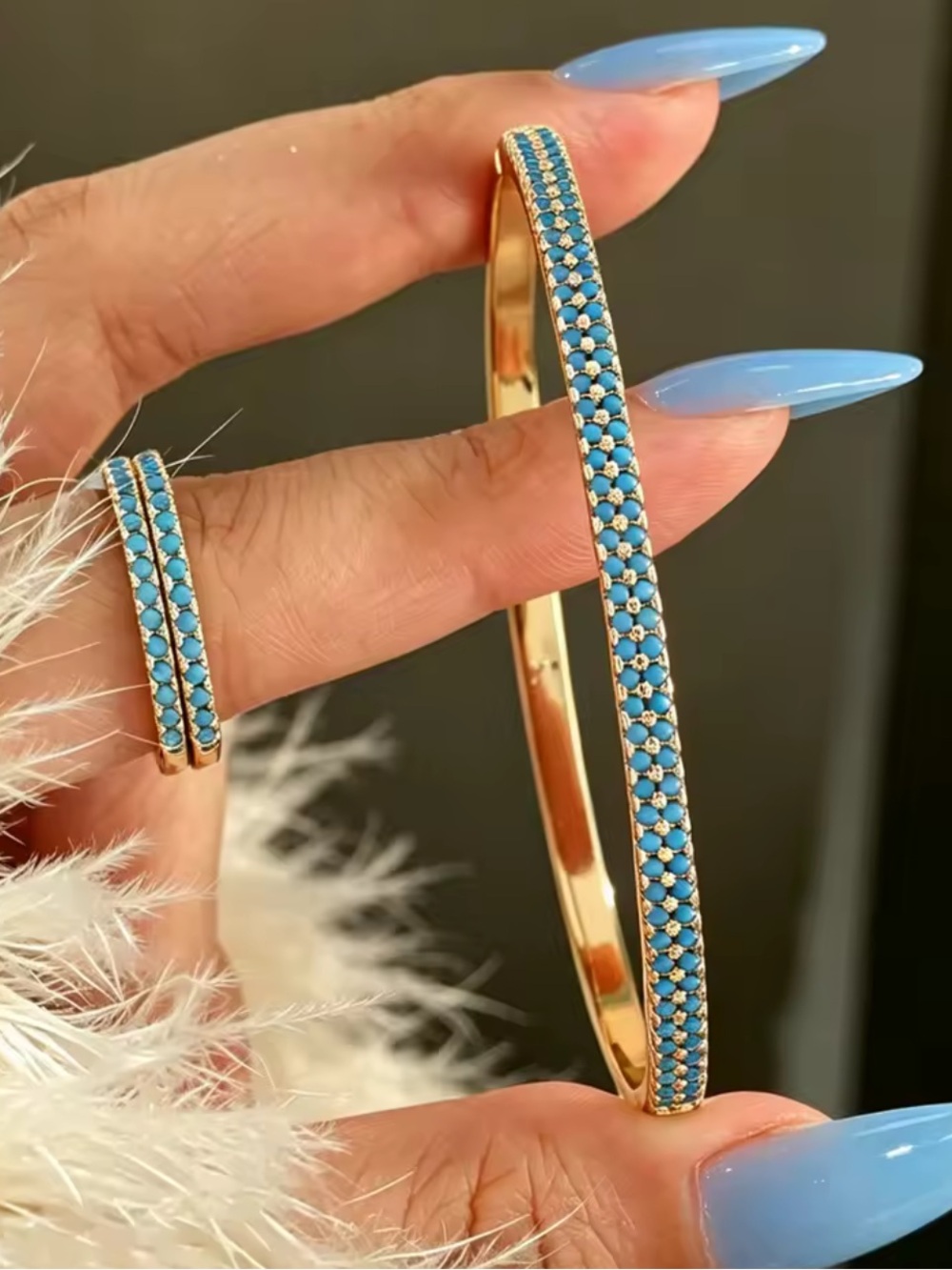 Gold-Tone Bracelet with Turquoise Pave Accents